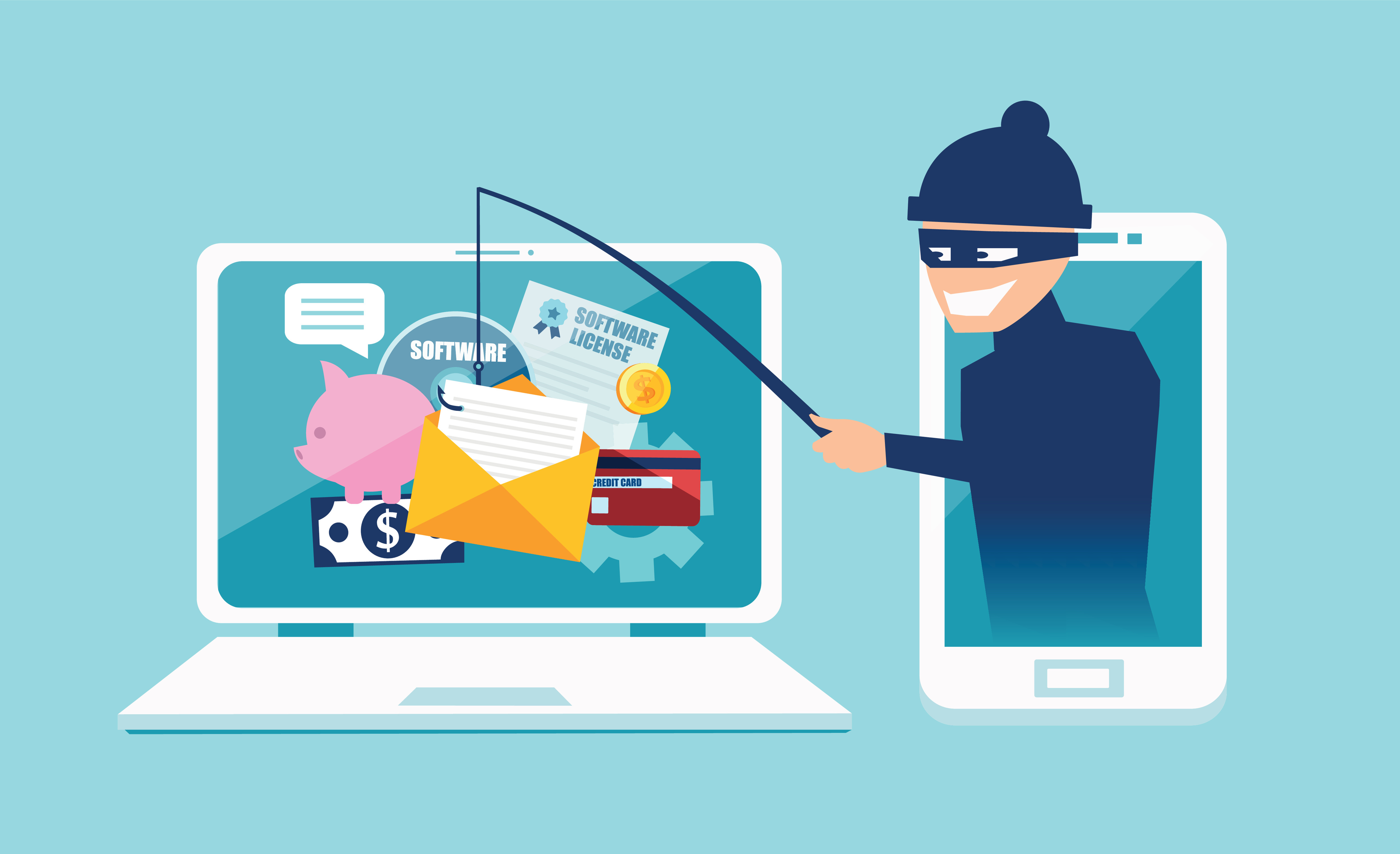 cartoon-of-robber-on-mobile-screen-using-phishing-pole-to-steal-from-laptop-screen